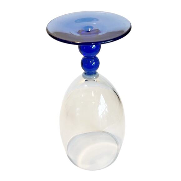 Vtg ‘00 Libbey Metropolis Mediterranean Set of 3 Cobalt Blue Ball Stem Goblets - Picture 4 of 11